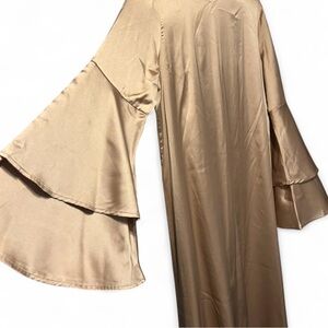 Elegant Gold Stain Bell Sleeve Dress/Abaya/Kaftan
